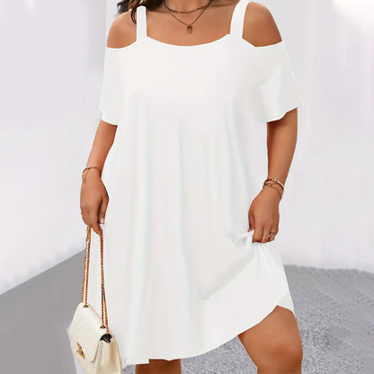 Women's Casual Cold Shoulder Solid Color Dress