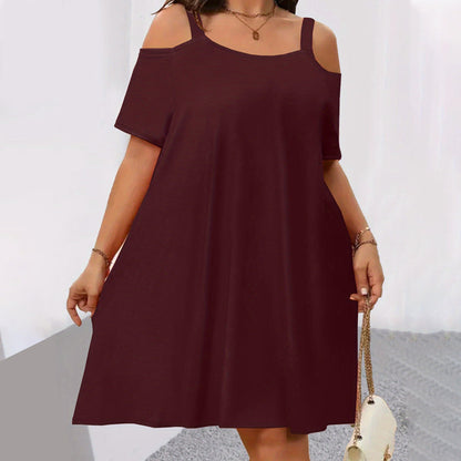 Women's Casual Cold Shoulder Solid Color Dress