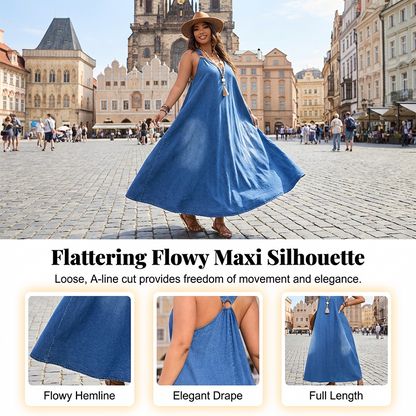 Casual Loose Fit V-Neck Denim Maxi Dress – Comfortable, Versatile & Perfect for Everyday Wear 🌸