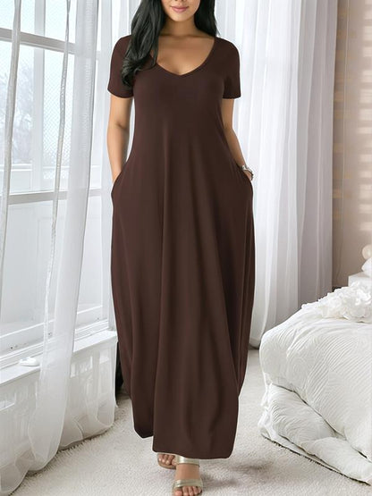 Women's Round Neck Short Sleeve Casual Soft Fabric Long Dress