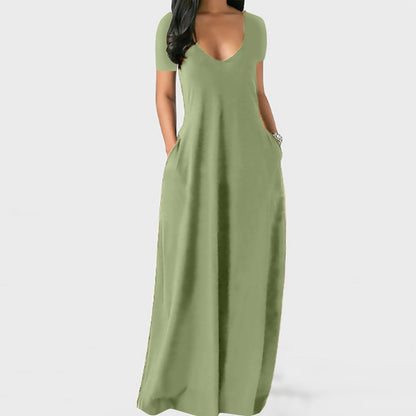Women's Round Neck Short Sleeve Casual Soft Fabric Long Dress