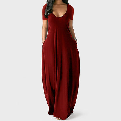 Women's Round Neck Short Sleeve Casual Soft Fabric Long Dress