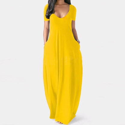 Women's Round Neck Short Sleeve Casual Soft Fabric Long Dress