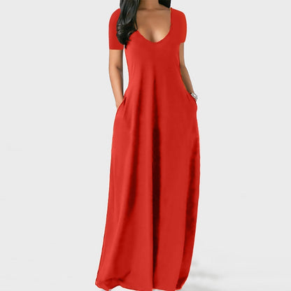 Women's Round Neck Short Sleeve Casual Soft Fabric Long Dress
