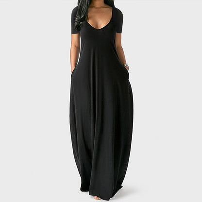 Women's Round Neck Short Sleeve Casual Soft Fabric Long Dress