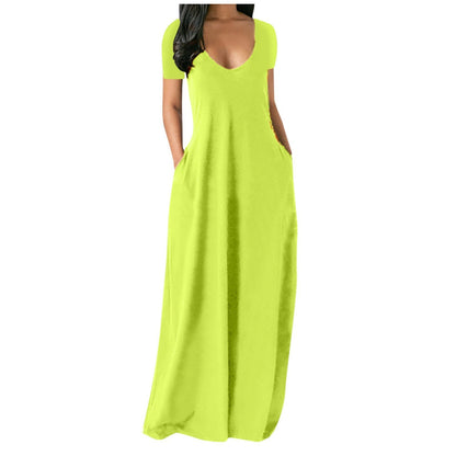Women's Round Neck Short Sleeve Casual Soft Fabric Long Dress
