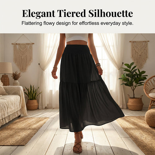 🧕 Women's Modest High-Waist Smocked A-Line Maxi Skirt Flowy Long Skirt for Hijab & Islamic Daily Fashion