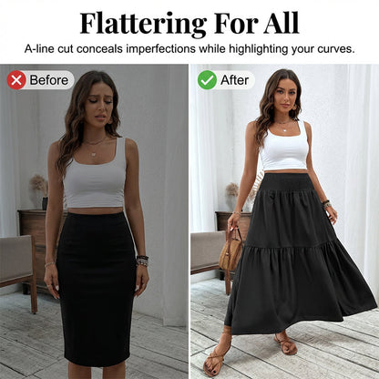 🧕 Women's Modest High-Waist Smocked A-Line Maxi Skirt Flowy Long Skirt for Hijab & Islamic Daily Fashion
