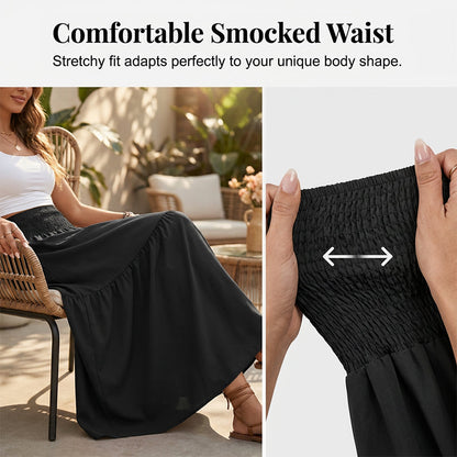 🧕 Women's Modest High-Waist Smocked A-Line Maxi Skirt Flowy Long Skirt for Hijab & Islamic Daily Fashion