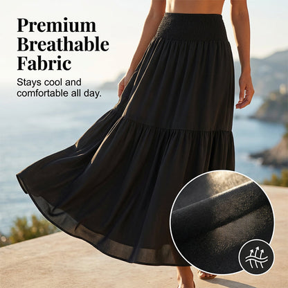 🧕 Women's Modest High-Waist Smocked A-Line Maxi Skirt Flowy Long Skirt for Hijab & Islamic Daily Fashion