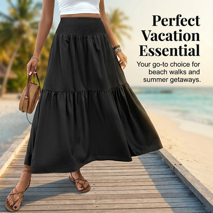 🧕 Women's Modest High-Waist Smocked A-Line Maxi Skirt Flowy Long Skirt for Hijab & Islamic Daily Fashion