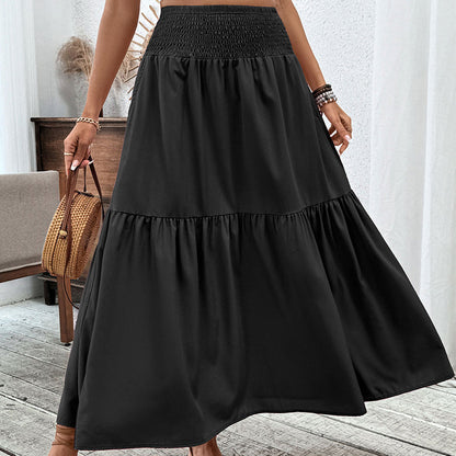 🧕 Women's Modest High-Waist Smocked A-Line Maxi Skirt Flowy Long Skirt for Hijab & Islamic Daily Fashion