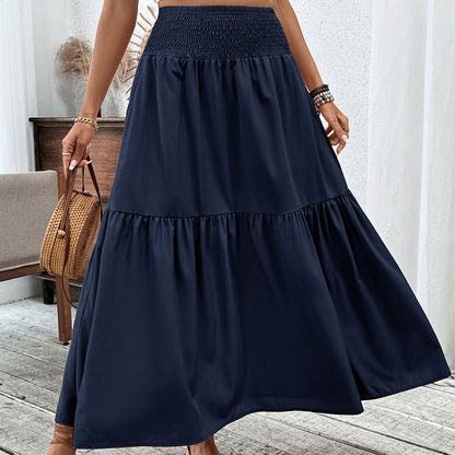 🧕 Women's Modest High-Waist Smocked A-Line Maxi Skirt Flowy Long Skirt for Hijab & Islamic Daily Fashion