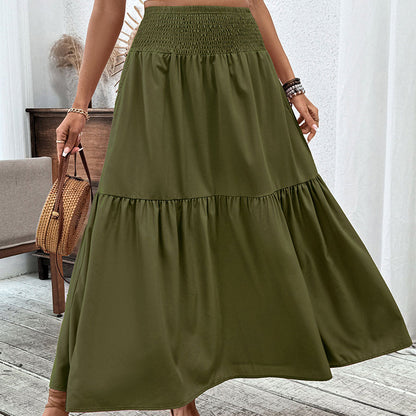 🧕 Women's Modest High-Waist Smocked A-Line Maxi Skirt Flowy Long Skirt for Hijab & Islamic Daily Fashion