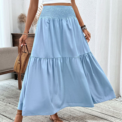 🧕 Women's Modest High-Waist Smocked A-Line Maxi Skirt Flowy Long Skirt for Hijab & Islamic Daily Fashion