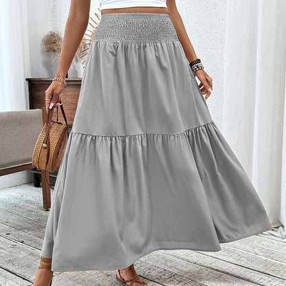 🧕 Women's Modest High-Waist Smocked A-Line Maxi Skirt Flowy Long Skirt for Hijab & Islamic Daily Fashion