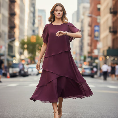 Elegant Layered Dress with Flutter Sleeves