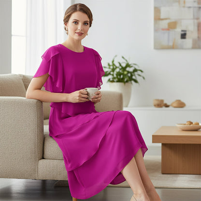 Elegant Layered Dress with Flutter Sleeves
