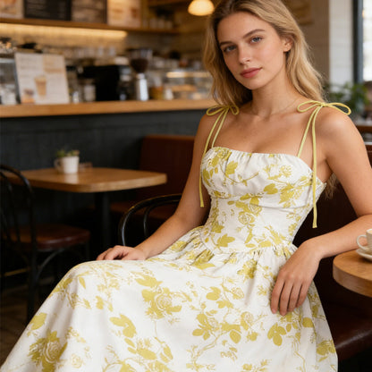 Women's Floral Print Tie-Strap Midi Dress