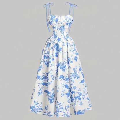 Women's Floral Print Tie-Strap Midi Dress