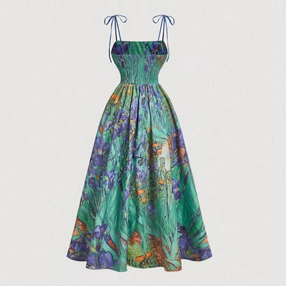 Women's Floral Print Tie-Strap Midi Dress
