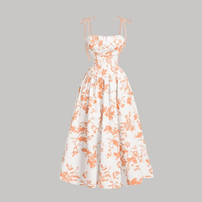 Women's Floral Print Tie-Strap Midi Dress