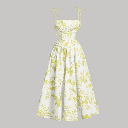 Women's Floral Print Tie-Strap Midi Dress