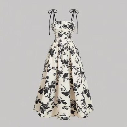 Women's Floral Print Tie-Strap Midi Dress