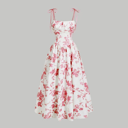 Women's Floral Print Tie-Strap Midi Dress