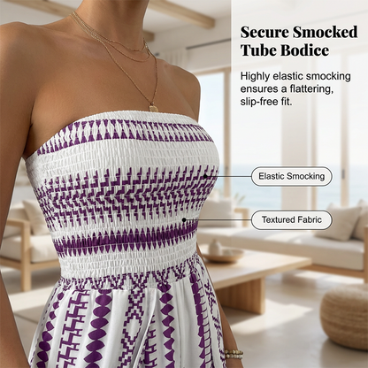 Geometric Print Smocked Bodice Jumpsuit