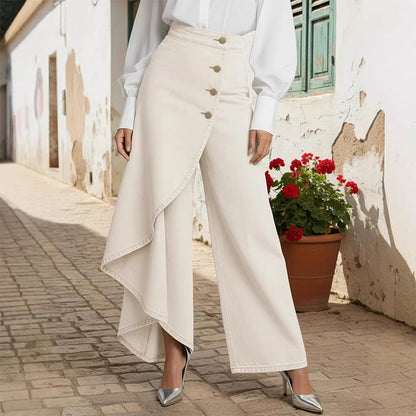 Asymmetrical Wrap Denim Skirt Pants