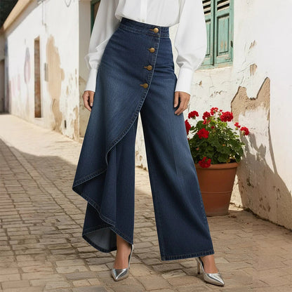 Asymmetrical Wrap Denim Skirt Pants