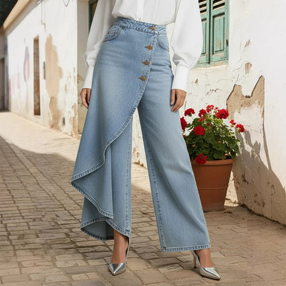Asymmetrical Wrap Denim Skirt Pants