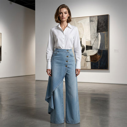 Asymmetrical Wrap Denim Skirt Pants