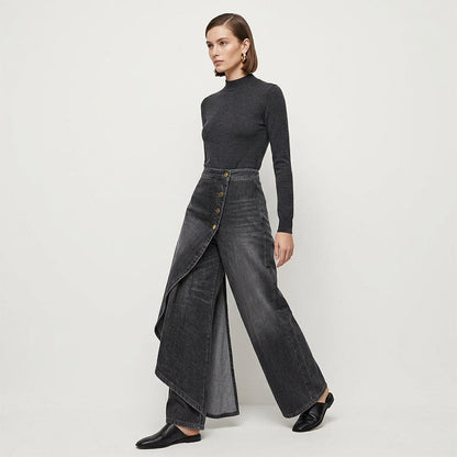Asymmetrical Wrap Denim Skirt Pants
