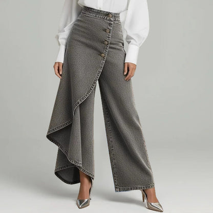 Asymmetrical Wrap Denim Skirt Pants