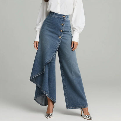 Asymmetrical Wrap Denim Skirt Pants
