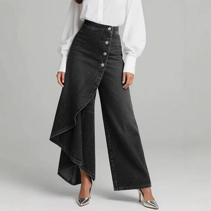 Asymmetrical Wrap Denim Skirt Pants
