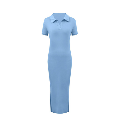 Women's Collared V-Neck Bodycon Midi Dress