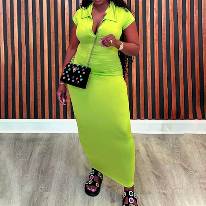 Women's Collared V-Neck Bodycon Midi Dress