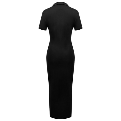 Women's Collared V-Neck Bodycon Midi Dress