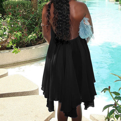 Sleeveless A-Line Halter Mini Dress