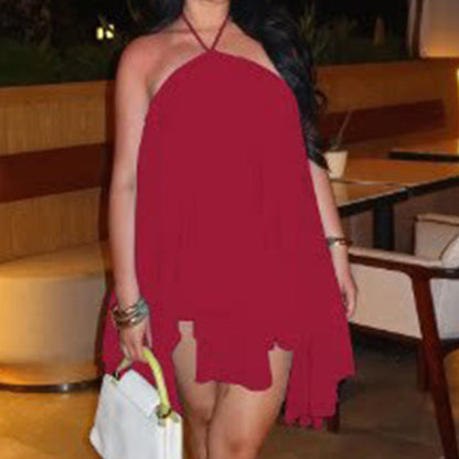 Sleeveless A-Line Halter Mini Dress