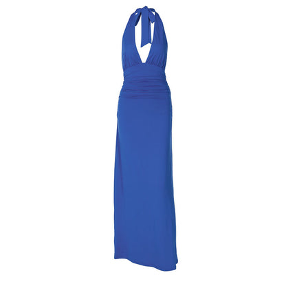 Elegant Halter Neck Ruched Maxi Dress