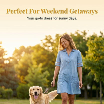 Relaxed Fit A-Line Denim Dress with Mesh Sleeve Detail