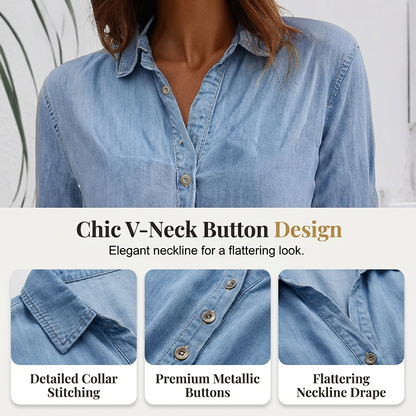 Relaxed Fit A-Line Denim Dress with Mesh Sleeve Detail