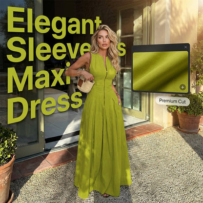 Sleeveless Zip-Front A-Line Maxi Dress