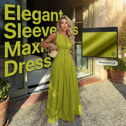 Sleeveless Zip-Front A-Line Maxi Dress