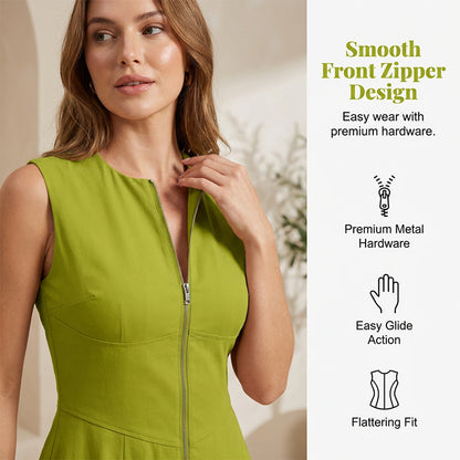 Sleeveless Zip-Front A-Line Maxi Dress