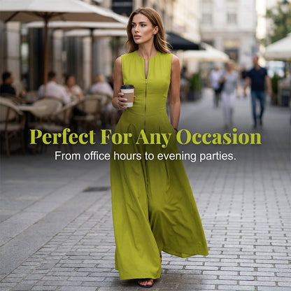 Sleeveless Zip-Front A-Line Maxi Dress